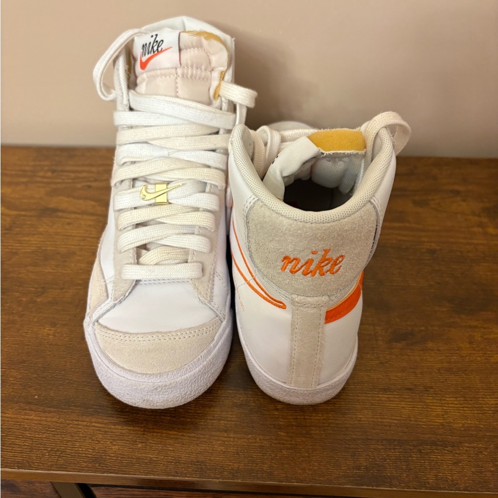 Nike White and Orange blazer High-Top Sneakers with Padded Collar